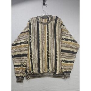 Protege Collection Men's XL 3D Textured Knit Sweater Earth Tone Striped Made USA
